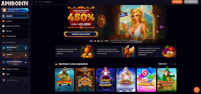 Aphrodite Casino page accueil