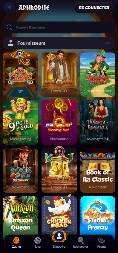 Aphrodite Casino fournisseurs